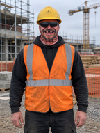 Construction worker wearing the Jobsite Ski Mask under a hard hat